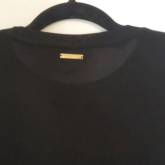 Michael Kors Size S, Black slinky soft knit 3/4 sl dress w/gold grommet trim - Picture 8 of 9